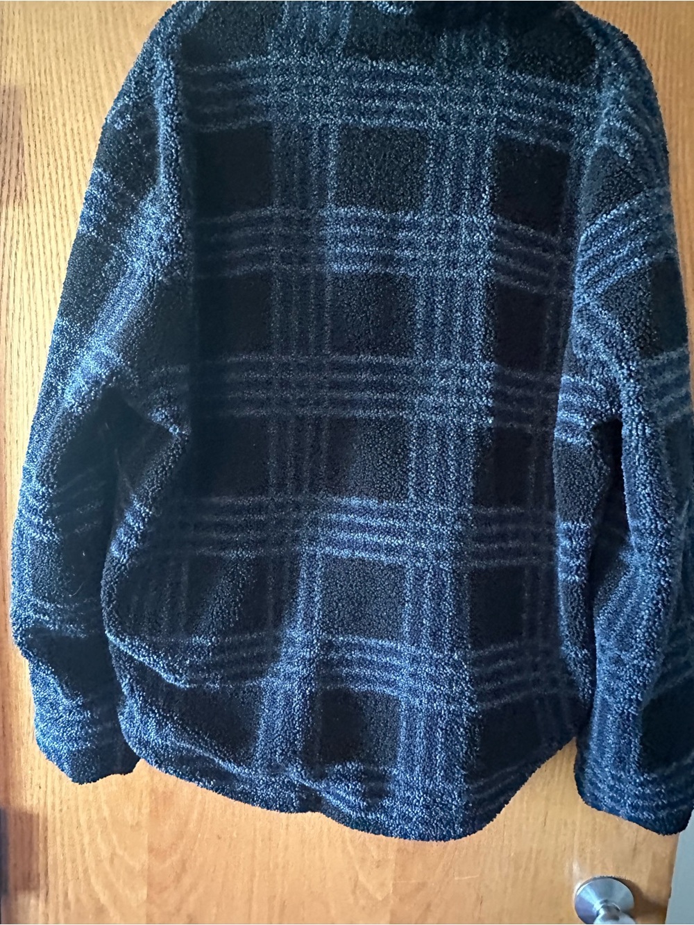 Quarter-Zip Teddy Jacket in Black & Blue Plaid - Picture 3 of 4